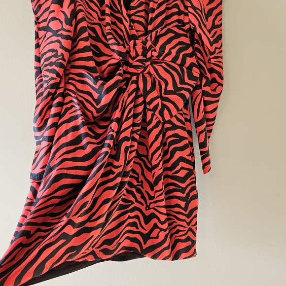 Bardot Red Animal Print VNeckline Long Sleeve Wrap Style Mini Dress Size US 6. - Picture 12 of 16